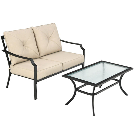 Sofá biplaza de jardín con cojines y mesa de centro - beige (2 piezas)