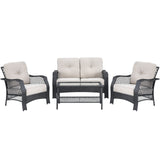 Juego de muebles de patio de mimbre de 4 piezas con sofá, mesa de centro y cojines - Beige