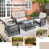 Juego de muebles de patio de mimbre de 4 piezas con sofá, mesa de centro y cojines - Beige