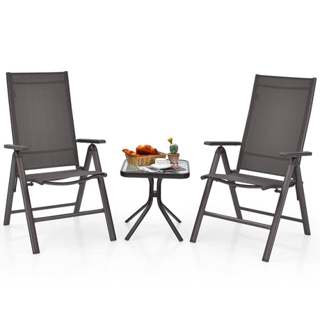 2 Sillas de Comedor Plegables para Patio de Aluminio con Respaldo Ajustable - Gris