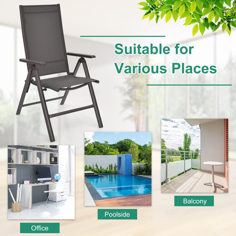 2 Sillas de Comedor Plegables para Patio de Aluminio con Respaldo Ajustable - Gris