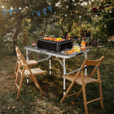 Mesa de aluminio para parrilla con superficie de rejilla de hierro - Plateada