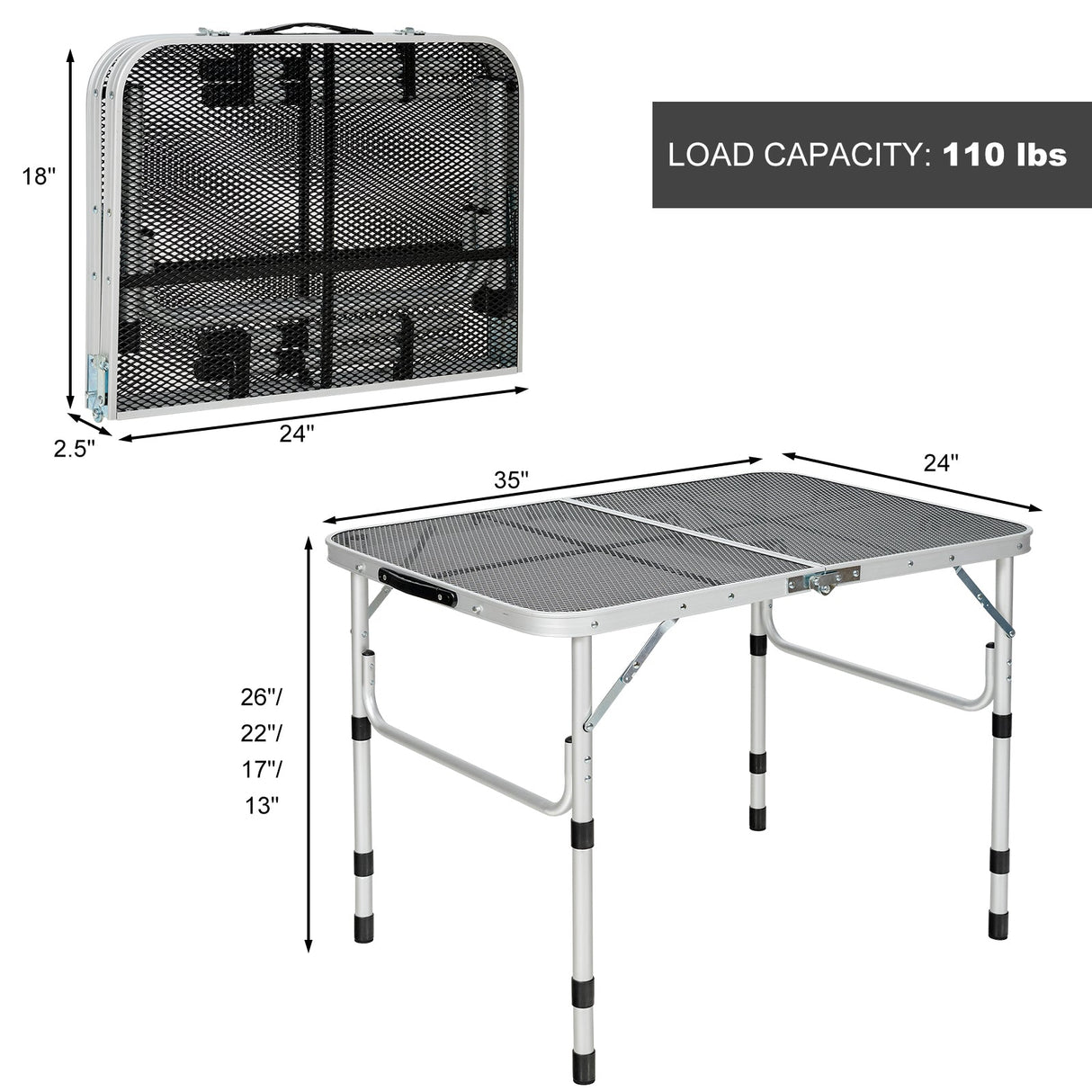 Mesa de aluminio para parrilla con superficie de rejilla de hierro - Plateada