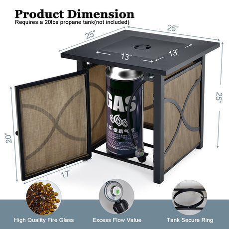 Mesa para fogata de propano de 25 pulgadas y 40 000 BTU con tapa y vidrio refractario
