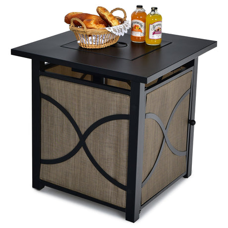 Mesa para fogata de propano de 25 pulgadas y 40 000 BTU con tapa y vidrio refractario