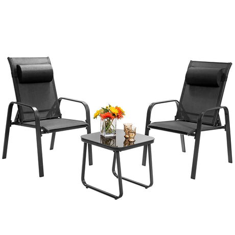 Juego de muebles de bistró para patio de 3 piezas con respaldo ajustable