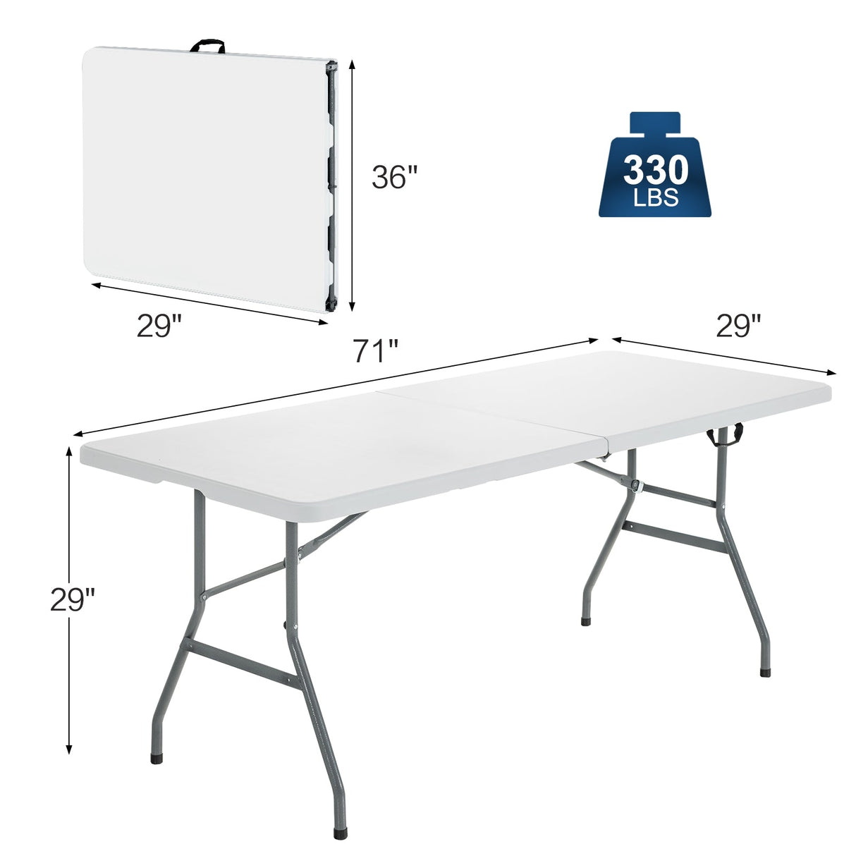 Mesa de camping plegable portátil con asa de transporte