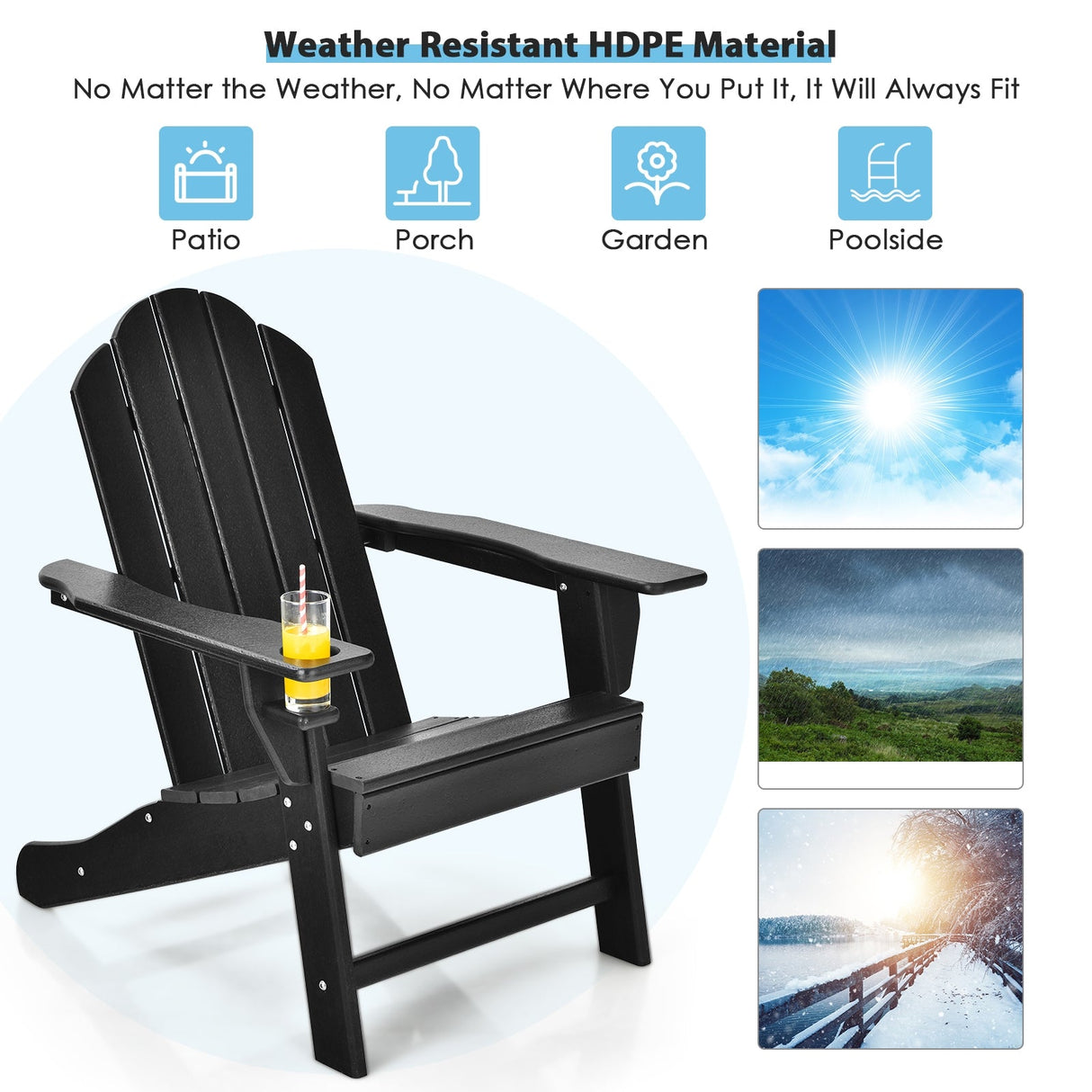 Silla Adirondack para exteriores con portavasos incorporado para el porche del patio trasero