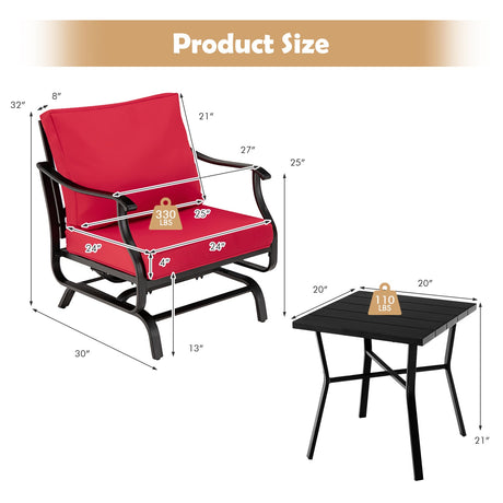 Conjunto de 3 mecedoras para patio con mesa de centro - Rojo