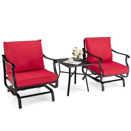 Conjunto de 3 mecedoras para patio con mesa de centro - Rojo