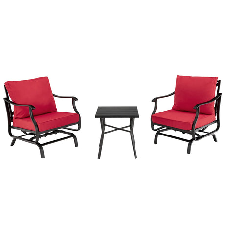 Conjunto de 3 mecedoras para patio con mesa de centro - Rojo