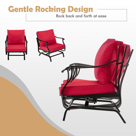 Conjunto de 3 mecedoras para patio con mesa de centro - Rojo