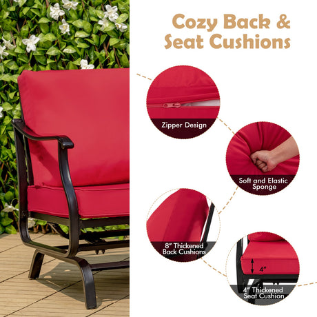 Conjunto de 3 mecedoras para patio con mesa de centro - Rojo