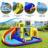Tobogán acuático inflable 7 en 1 con soplador de aire de 735 W y piscina de salpicaduras