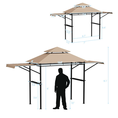 Cenador con toldo para barbacoa de 13.5 x 4 pies con toldos laterales dobles