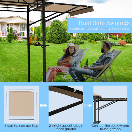 Cenador con toldo para barbacoa de 13.5 x 4 pies con toldos laterales dobles