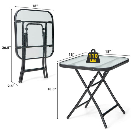 Mesa de bistró cuadrada de 18 pulgadas para patio con marco inoxidable