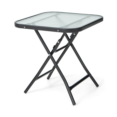 Mesa de bistró cuadrada de 18 pulgadas para patio con marco inoxidable