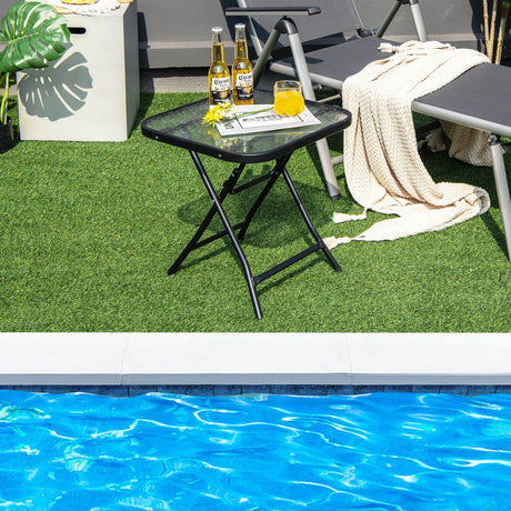 Mesa de bistró cuadrada de 18 pulgadas para patio con marco inoxidable