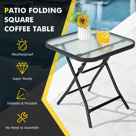 Mesa de bistró cuadrada de 18 pulgadas para patio con marco inoxidable