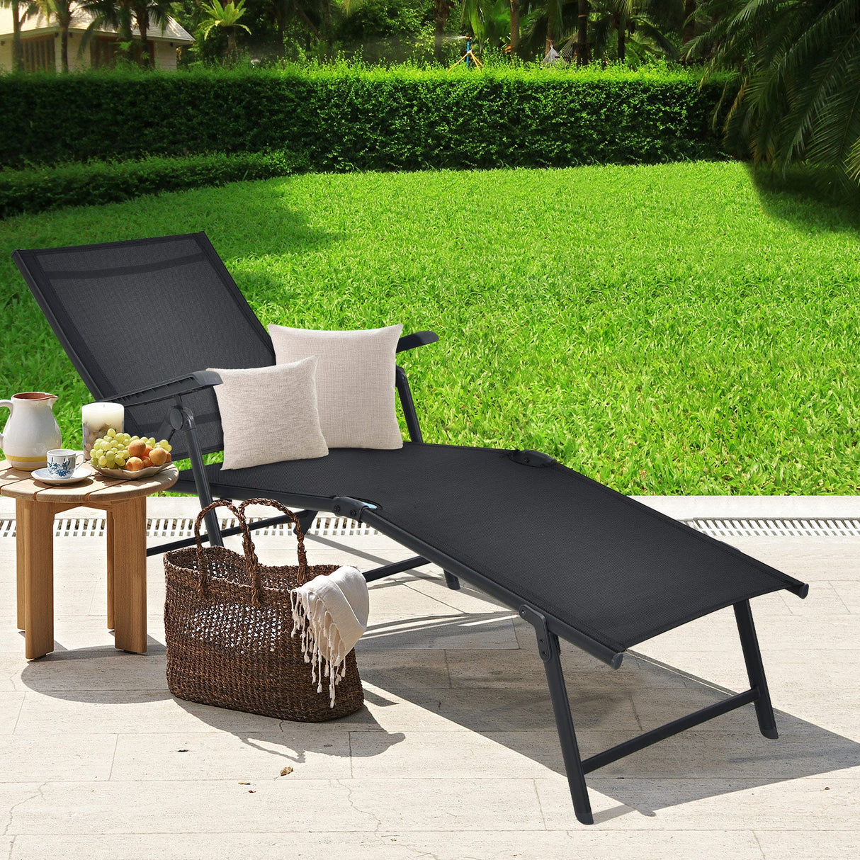 Tumbona plegable de patio con respaldo y reposapiés