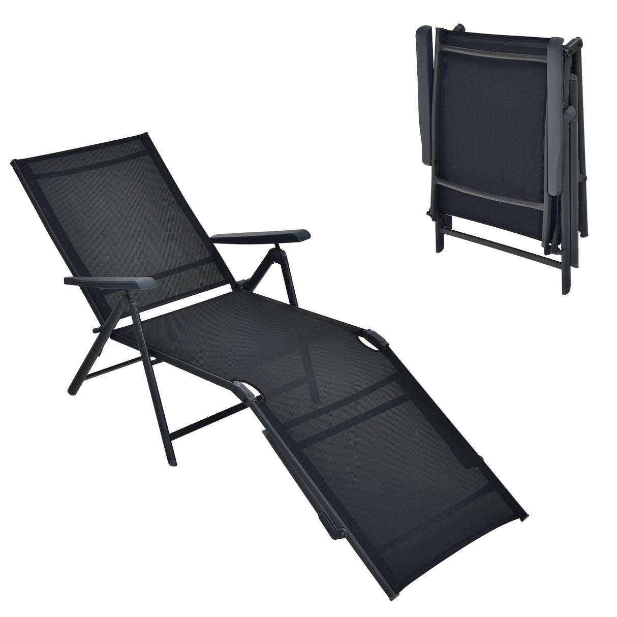 Tumbona plegable de patio con respaldo y reposapiés