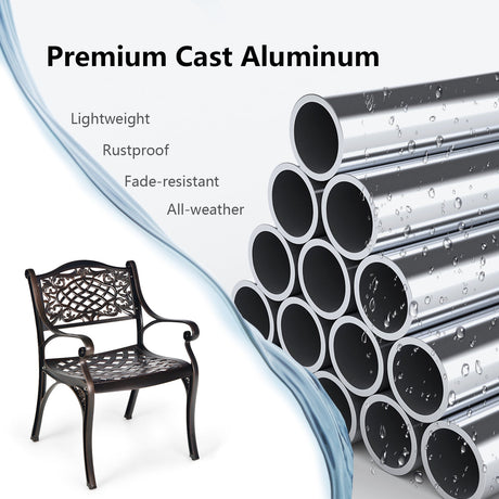 Sillas de exterior de aluminio fundido de 2 piezas con reposabrazos y asientos curvos-Cobre