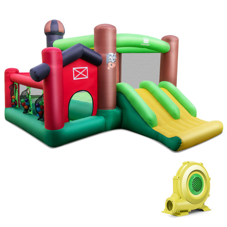 Castillo Hinchable Temático de Granja 6 en 1 con Trampolín y Soplador de 735W