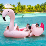 Isla flotante inflable Flamenco para 6 personas con 6 portavasos para piscina y río