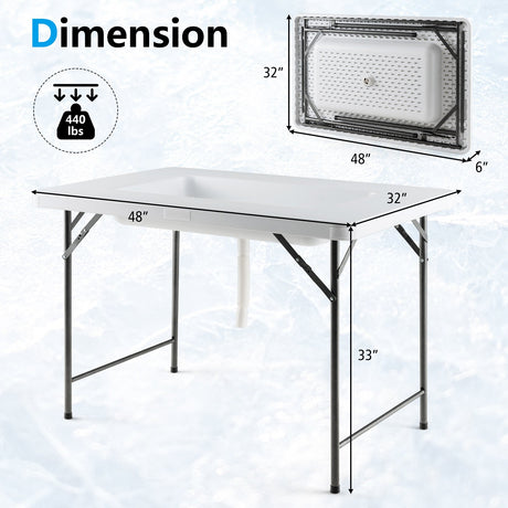Mesa plegable de 4 pies con compartimento para hielo y faldón para acampada, pícnic, bodas - Blanca