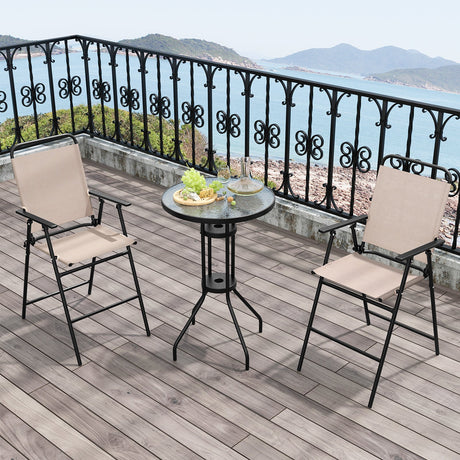 Juego de bistró de exterior de 3 piezas con 2 sillas plegables - Beige