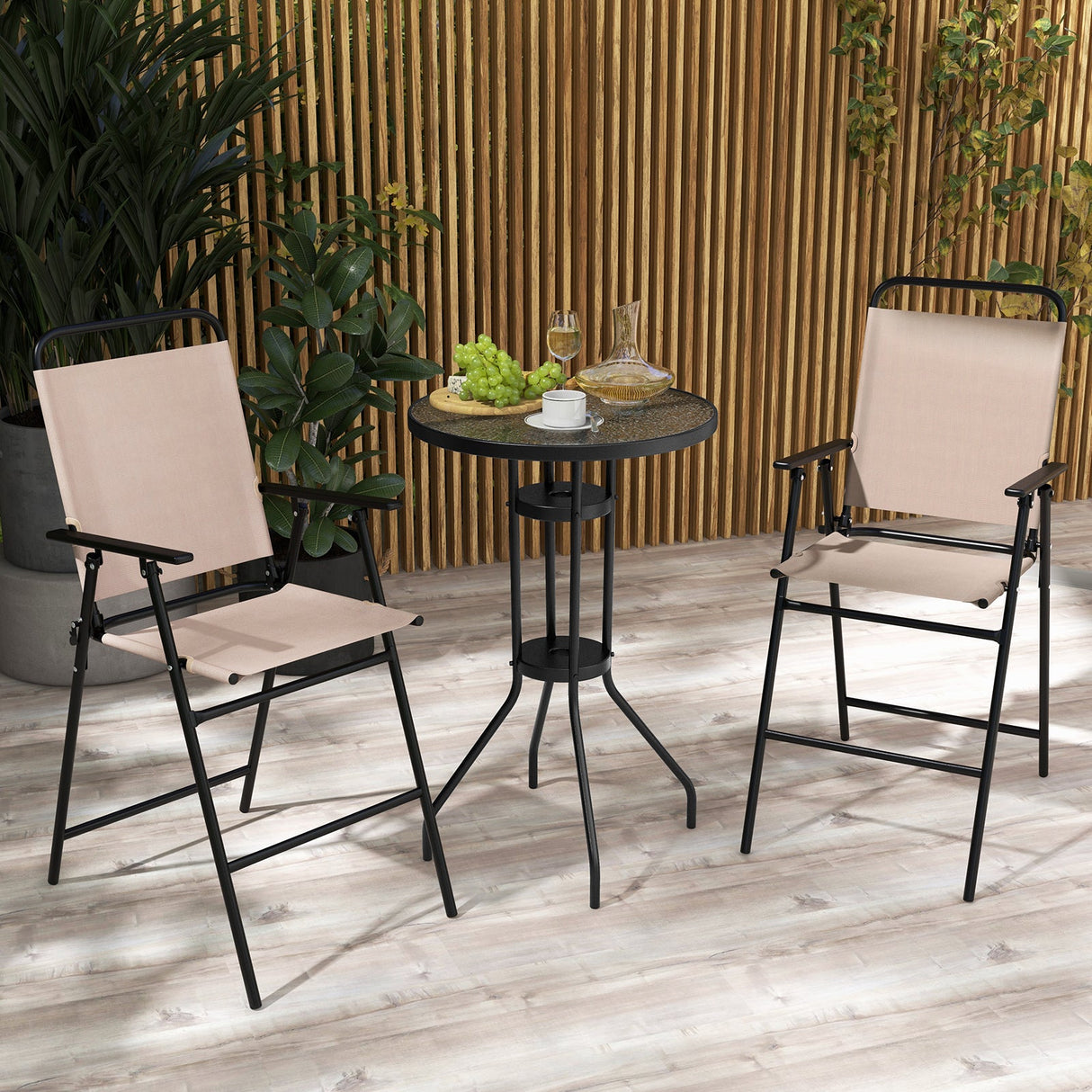 Juego de bistró de exterior de 3 piezas con 2 sillas plegables - Beige