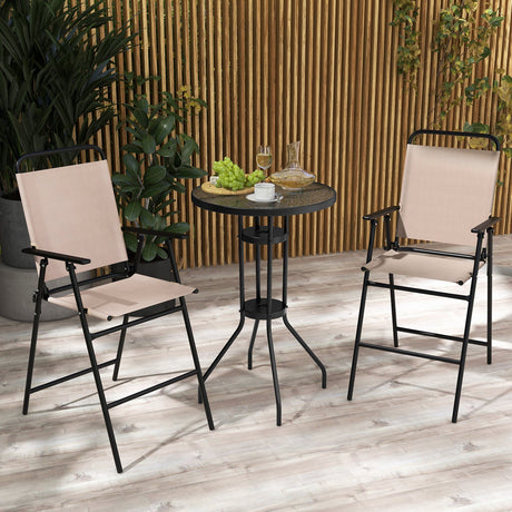 Juego de bistró de exterior de 3 piezas con 2 sillas plegables - Beige