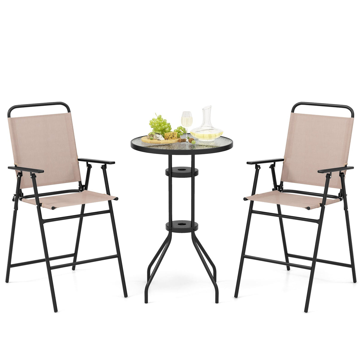 Juego de bistró de exterior de 3 piezas con 2 sillas plegables - Beige
