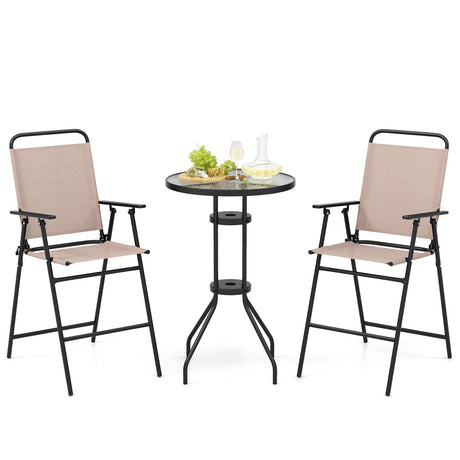 Juego de bistró de exterior de 3 piezas con 2 sillas plegables - Beige