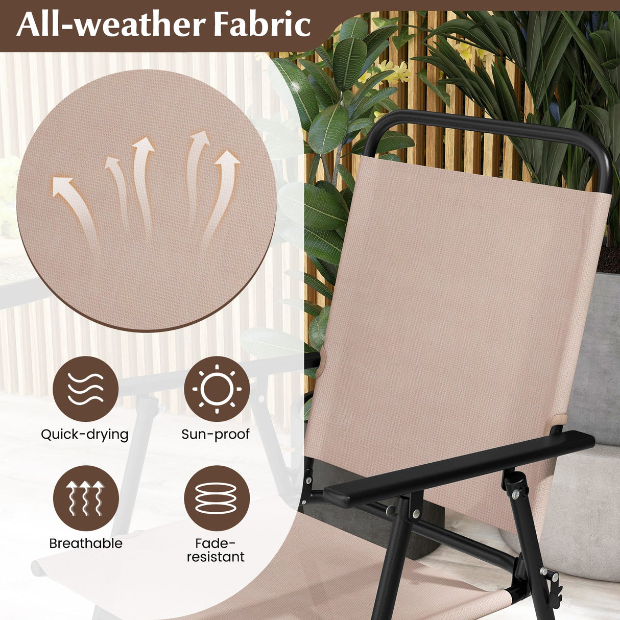Juego de bistró de exterior de 3 piezas con 2 sillas plegables - Beige