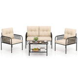 Juego de muebles de patio de 4 piezas, sofá y sillas de mimbre PE con loveseat - Beige