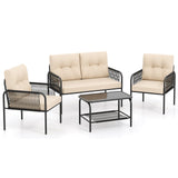 Juego de muebles de patio de 4 piezas, sofá y sillas de mimbre PE con loveseat - Beige