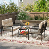 Juego de muebles de patio de 4 piezas, sofá y sillas de mimbre PE con loveseat - Beige