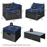 8 Pieces Patio Rattan Storage Table Furniture Set