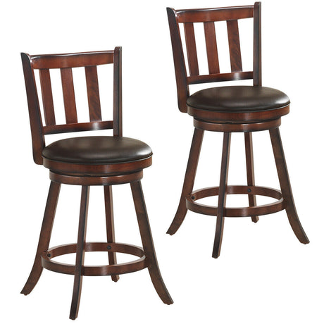 Juego de 2 Taburetes de Bar de Madera Giratorios 360 Grados a la Altura de la Encimera con Asiento Acolchado
