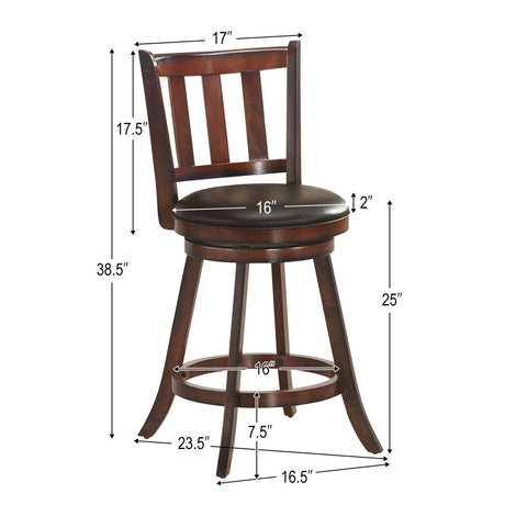 Juego de 2 Taburetes de Bar de Madera Giratorios 360 Grados a la Altura de la Encimera con Asiento Acolchado