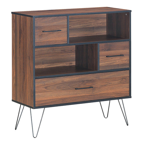 Mueble de almacenamiento de madera de 3 niveles con cajones y 4 patas metálicas