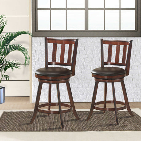 Juego de 2 Taburetes de Bar de Madera Giratorios 360 Grados a la Altura de la Encimera con Asiento Acolchado