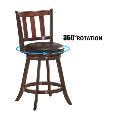 Juego de 2 Taburetes de Bar de Madera Giratorios 360 Grados a la Altura de la Encimera con Asiento Acolchado