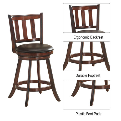 Juego de 2 Taburetes de Bar de Madera Giratorios 360 Grados a la Altura de la Encimera con Asiento Acolchado