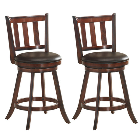 Juego de 2 Taburetes de Bar de Madera Giratorios 360 Grados a la Altura de la Encimera con Asiento Acolchado