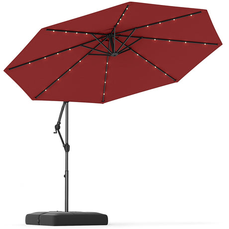 Sombrilla voladiza solar de 3 metros con base y 32 luces LED - Color vino