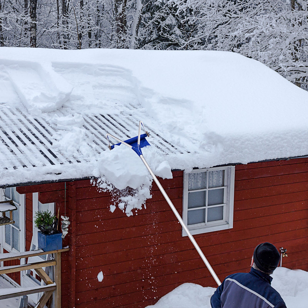 Rastrillo de Nieve Ajustable de 21 Pies de Aluminio para Techo con Ruedas y Lona Oxford