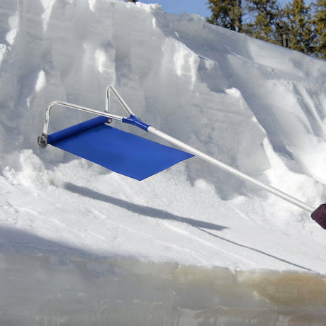 Rastrillo de Nieve Ajustable de 21 Pies de Aluminio para Techo con Ruedas y Lona Oxford